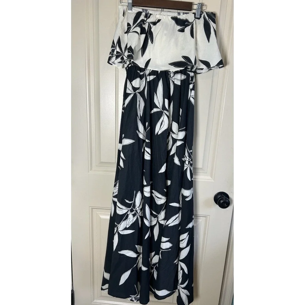 Stitch & Feather Side Slit Strapless Maxi Dress Sz M Black/Beige Resort Cocktail - Picture 2 of 10